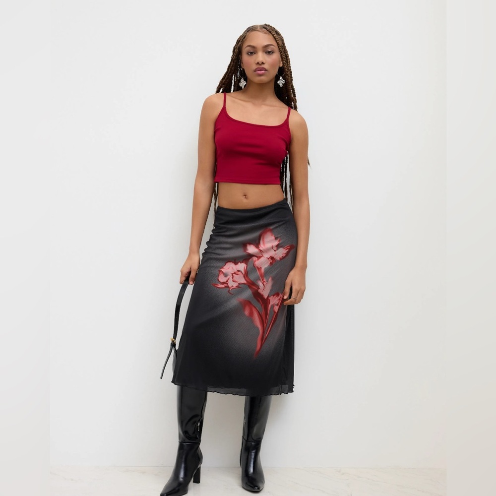 🌹CIDER MESH MID RISE FLORAL MIDI SKIRT SIZE XL.